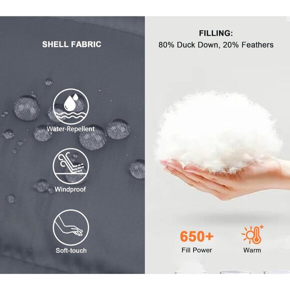 π Women Grey Down Puffer Jacket Warm Winter Coat Faux-Fur Collar Hooded Comfort - Picture 4 of 7